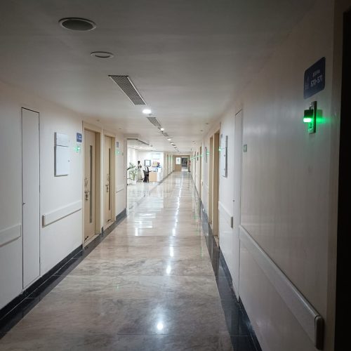 2014B Nurse-Call Systems Door Display Unit in a long corridor